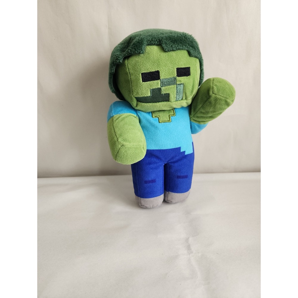 Minecraft Zombie Plush Stuffed Toy Green Blue Pixelated Game Mob Plushie